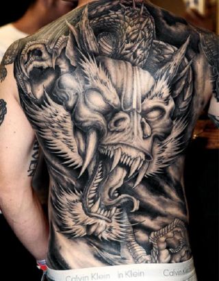 Large Chinese Dragon Pic Tattoo On Full Back